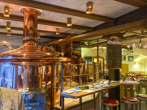 You can see the interior of the Gassl Bräu pub, which is located in Klausen, South Tyrol.